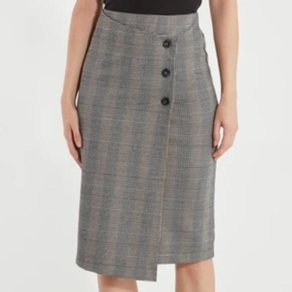 Sanctuary Pencil Skirt Reality Check XL Black White Brown Side Button CareerWear - Picture 3 of 10
